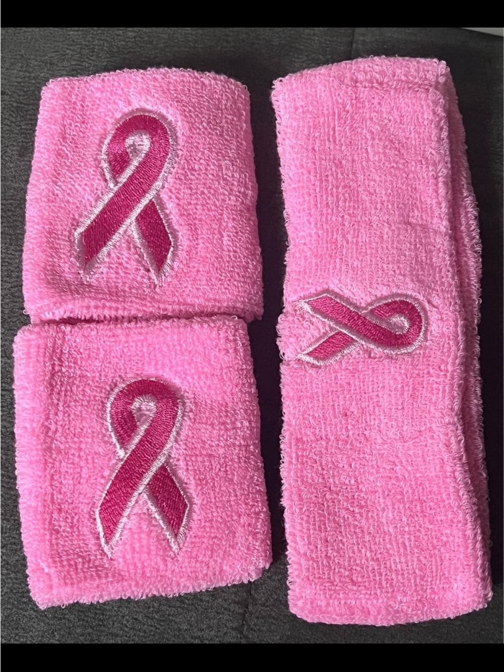 Pink Breast Cancer Awareness Terry Wristbands and Headband Set